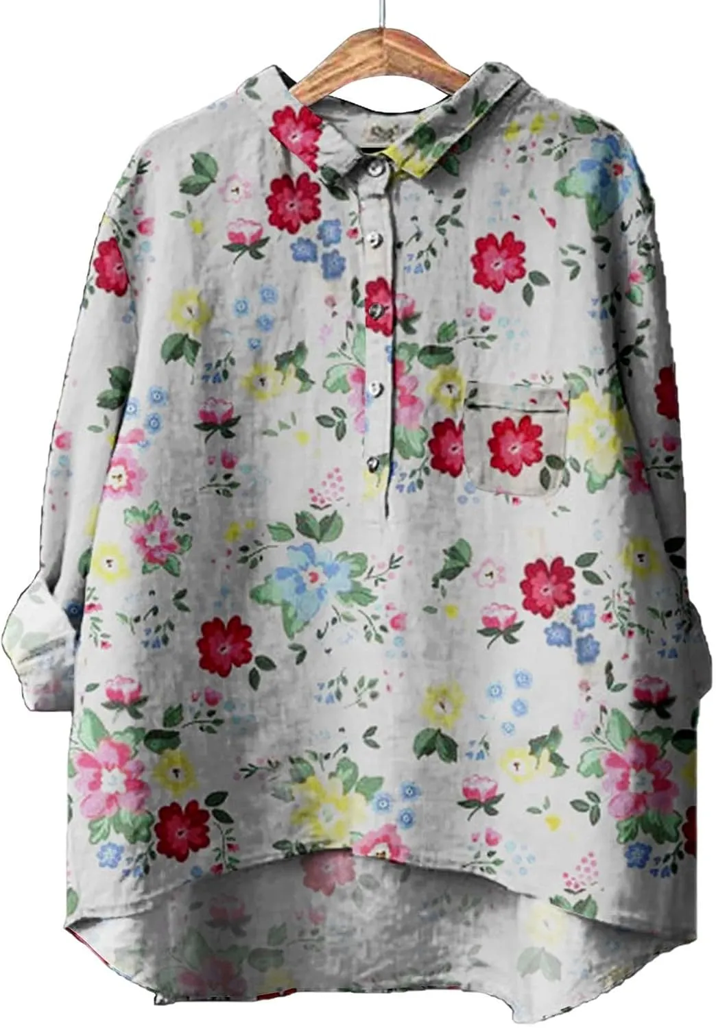 Button Down Shirts for Women Printed Loose Fit Tee Tops Lapel Neck Button Blouses Long Womens Clothes Trendy Spring