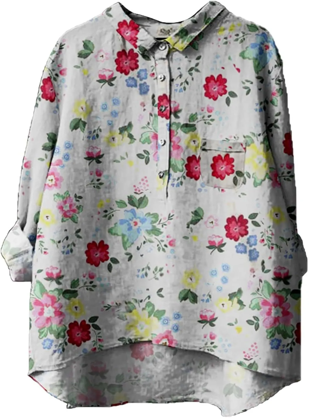 Button Down Shirts for Women Printed Loose Fit Tee Tops Lapel Neck Button Blouses Long Womens Clothes Trendy Spring