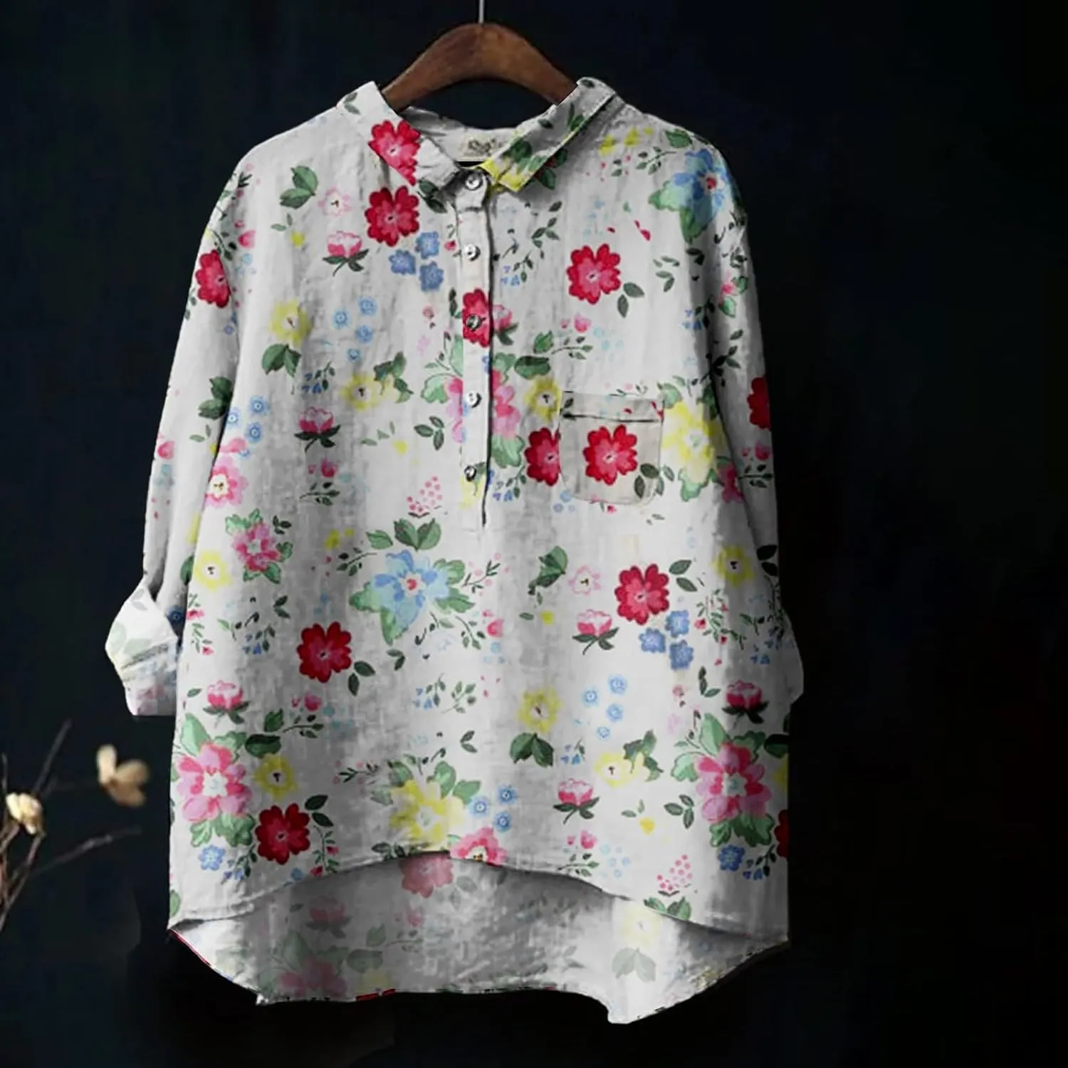 Button Down Shirts for Women Printed Loose Fit Tee Tops Lapel Neck Button Blouses Long Womens Clothes Trendy Spring