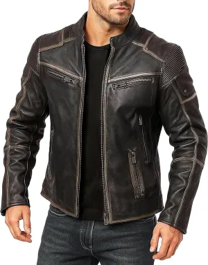 Cafe Racer Brown Leather Jacket Men - Brown Real Lambskin Leather Biker Jacket
