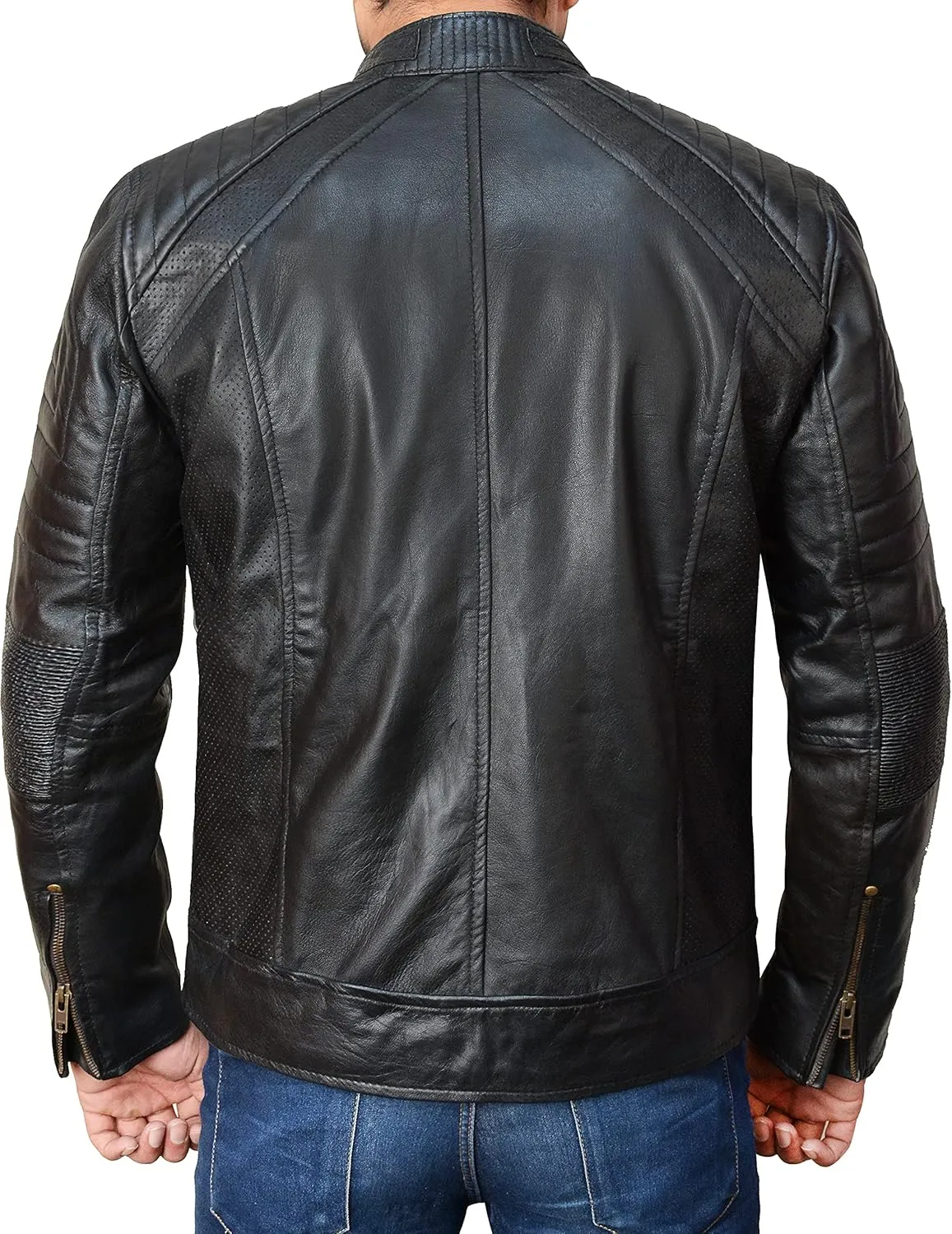 Cafe Racer Brown Leather Jacket Men - Brown Real Lambskin Leather Biker Jacket