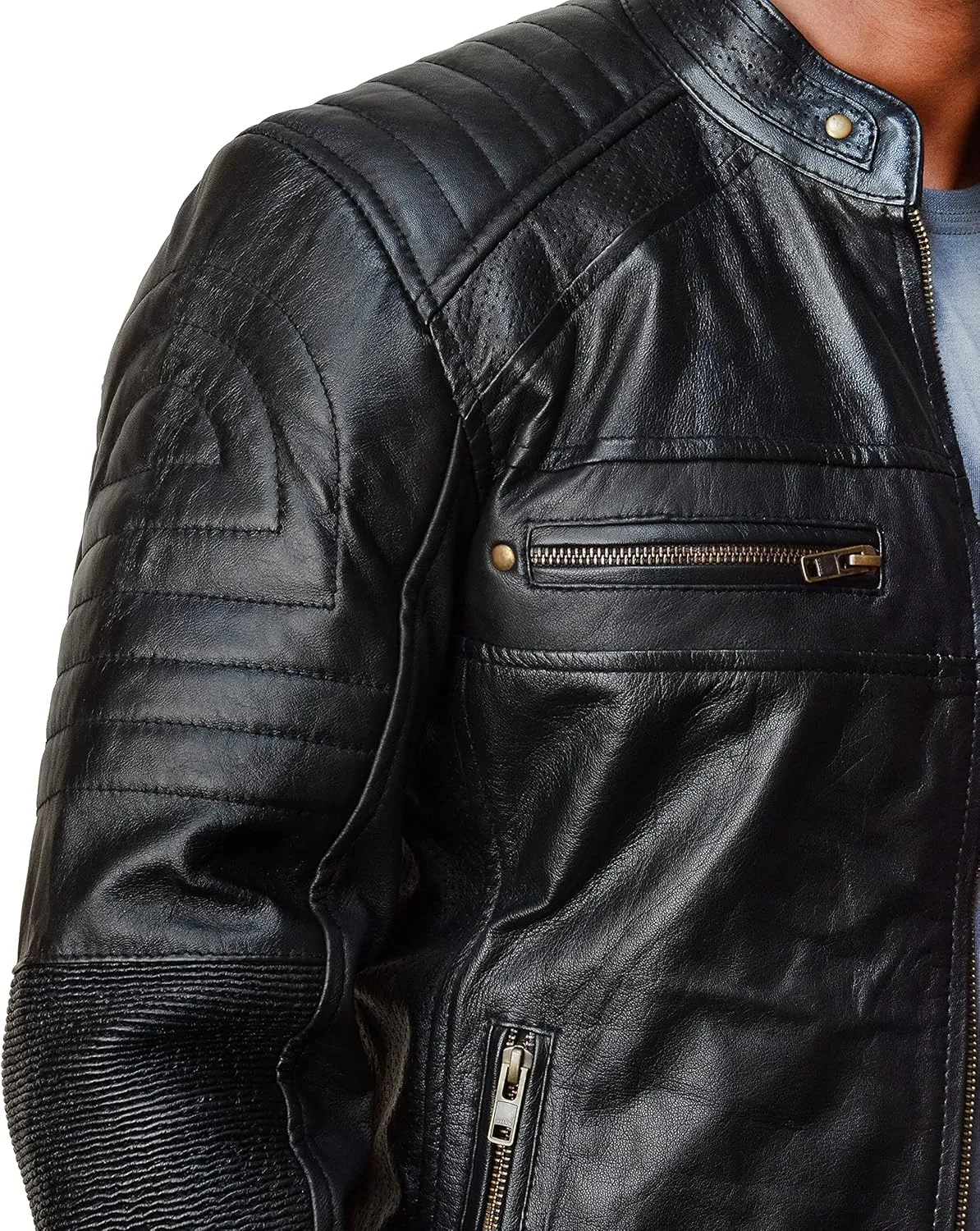 Cafe Racer Brown Leather Jacket Men - Brown Real Lambskin Leather Biker Jacket