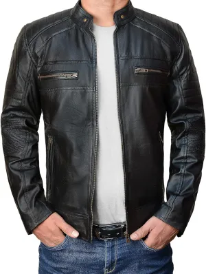 Cafe Racer Brown Leather Jacket Men - Brown Real Lambskin Leather Biker Jacket