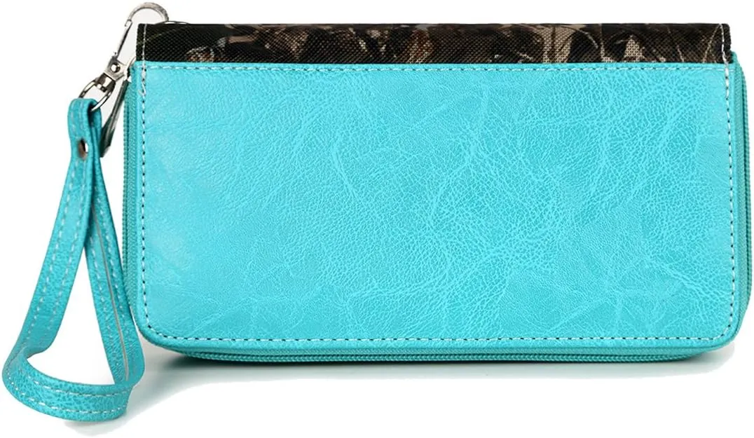 Camouflage Cross Pistol Revolver Gun Studded Clutch Conchos Women Zipper Wallet Western Wristlets Purse