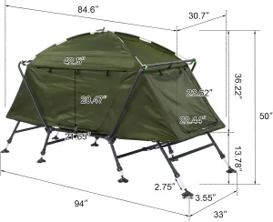 Camping Tent Cot, Single Person Folding Cot Combo, Outdoor Bed for Hiking, Camping, 94" D x 32" W x 50" H