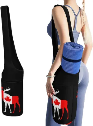 Canada Flag Mooses Lightweight Yoga Mat Bag with Pockets Portable Canvas Carrying Shoulder Bags for Women Men