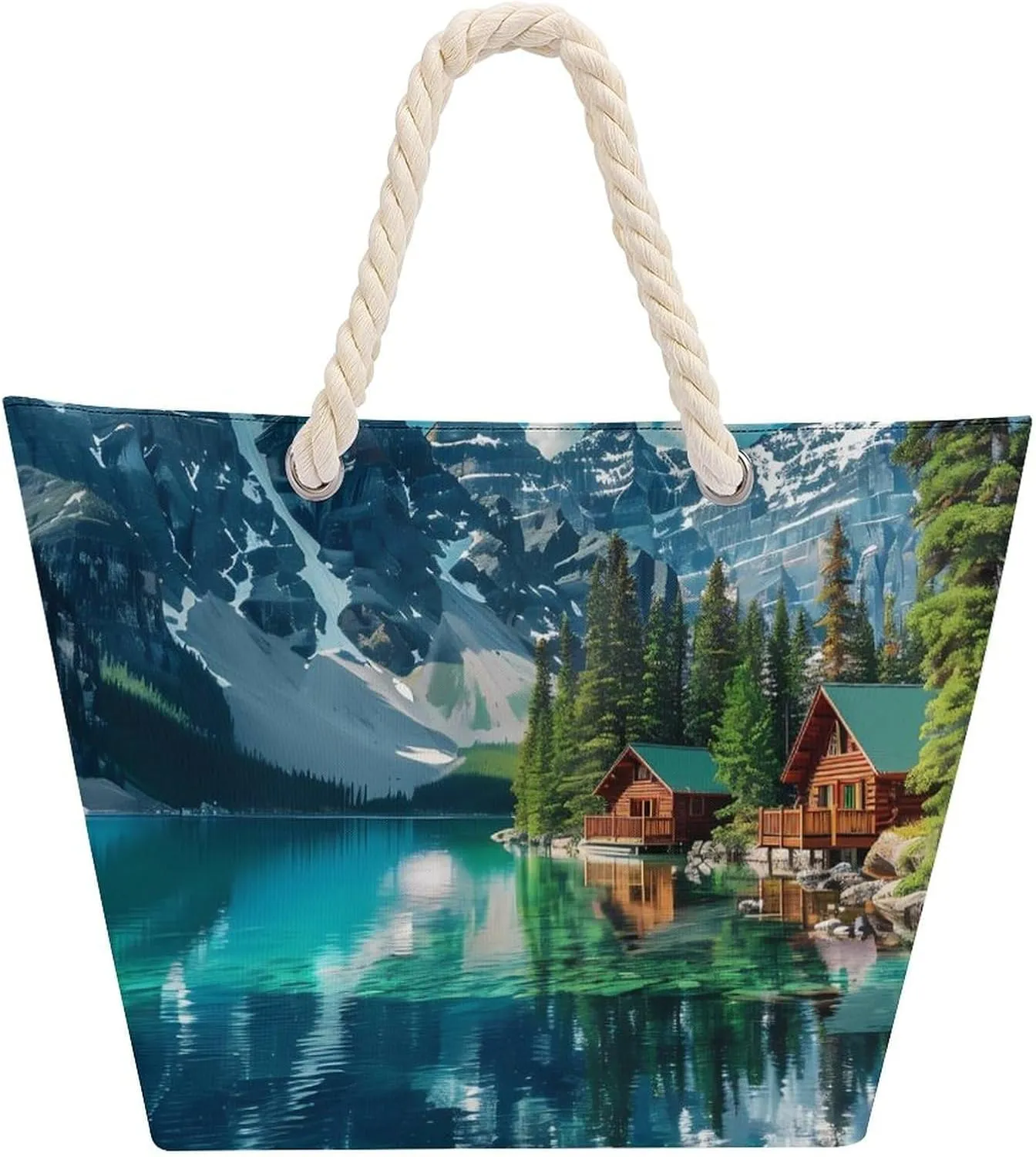 Canada Ohara Lake Yoho National Park With Mountains Nature Scenery Beach Bag Large Tote Bags Shopping Travel Gym Handbags with Rope Handles