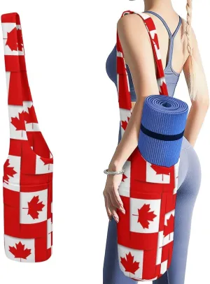 Canadian Canada Flag Lightweight Yoga Mat Bag with Pockets Portable Canvas Carrying Shoulder Bags for Women Men