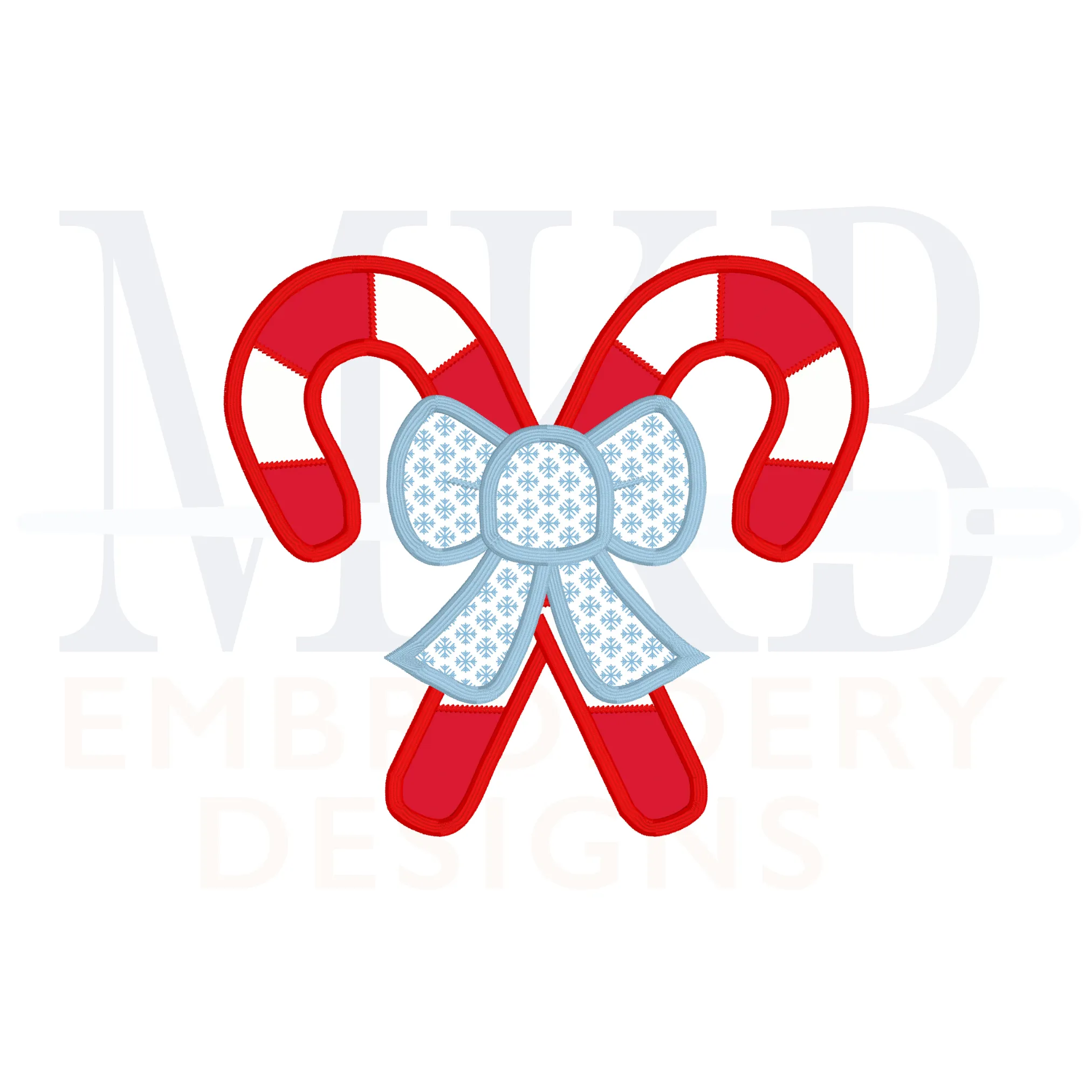 Candy Canes Crossed with a Bow Satin Stitch Applique