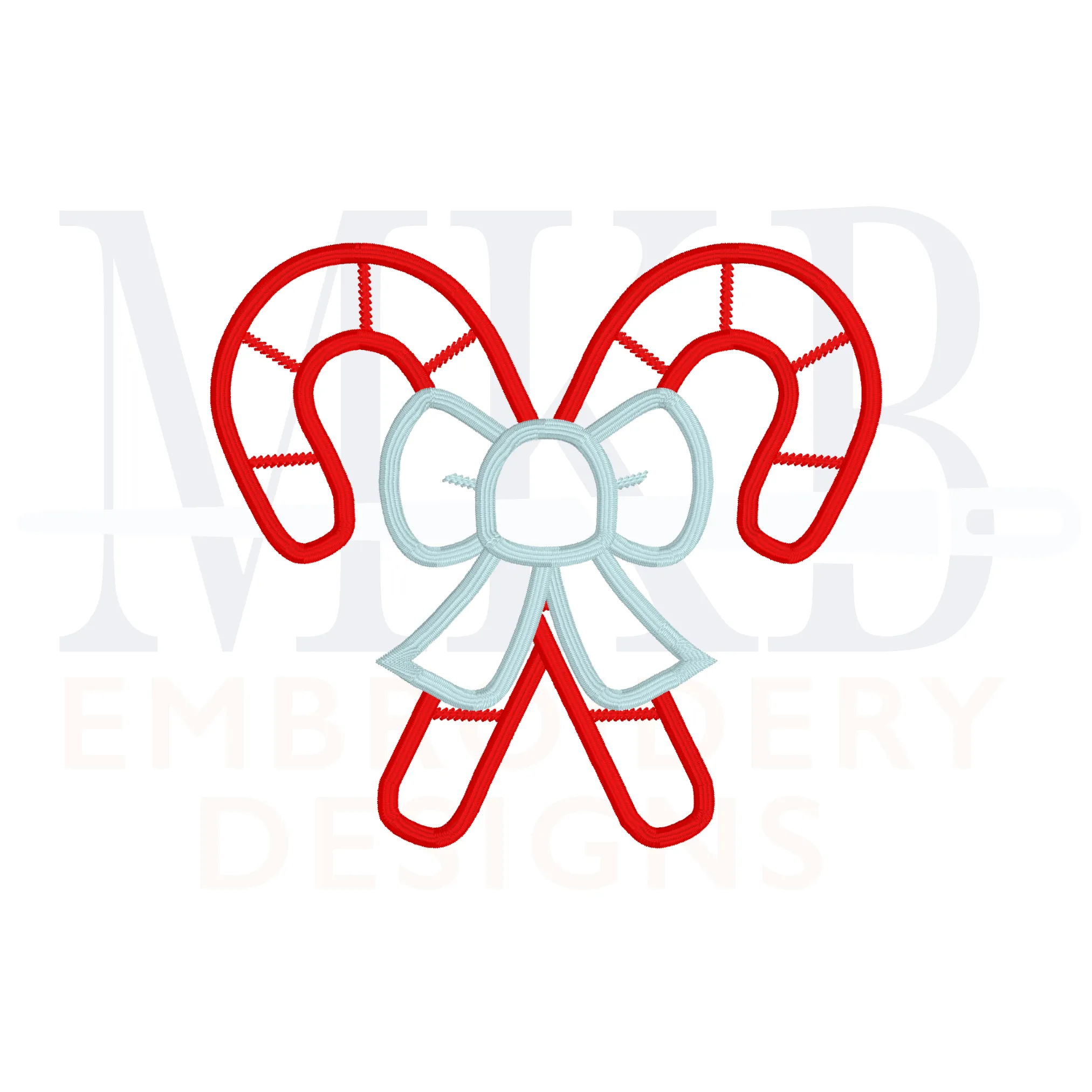 Candy Canes Crossed with a Bow Satin Stitch Applique