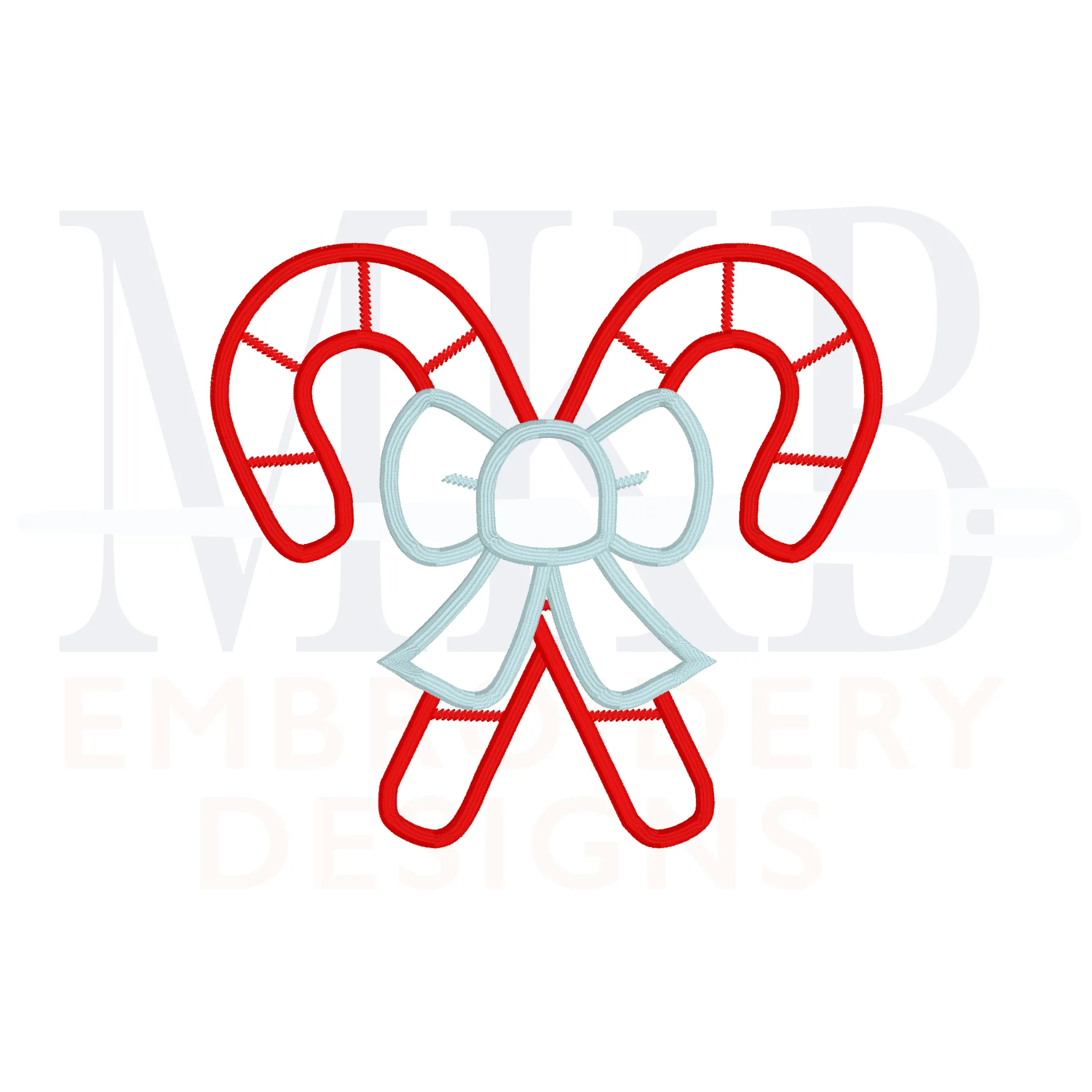 Candy Canes Crossed with a Bow Satin Stitch Applique