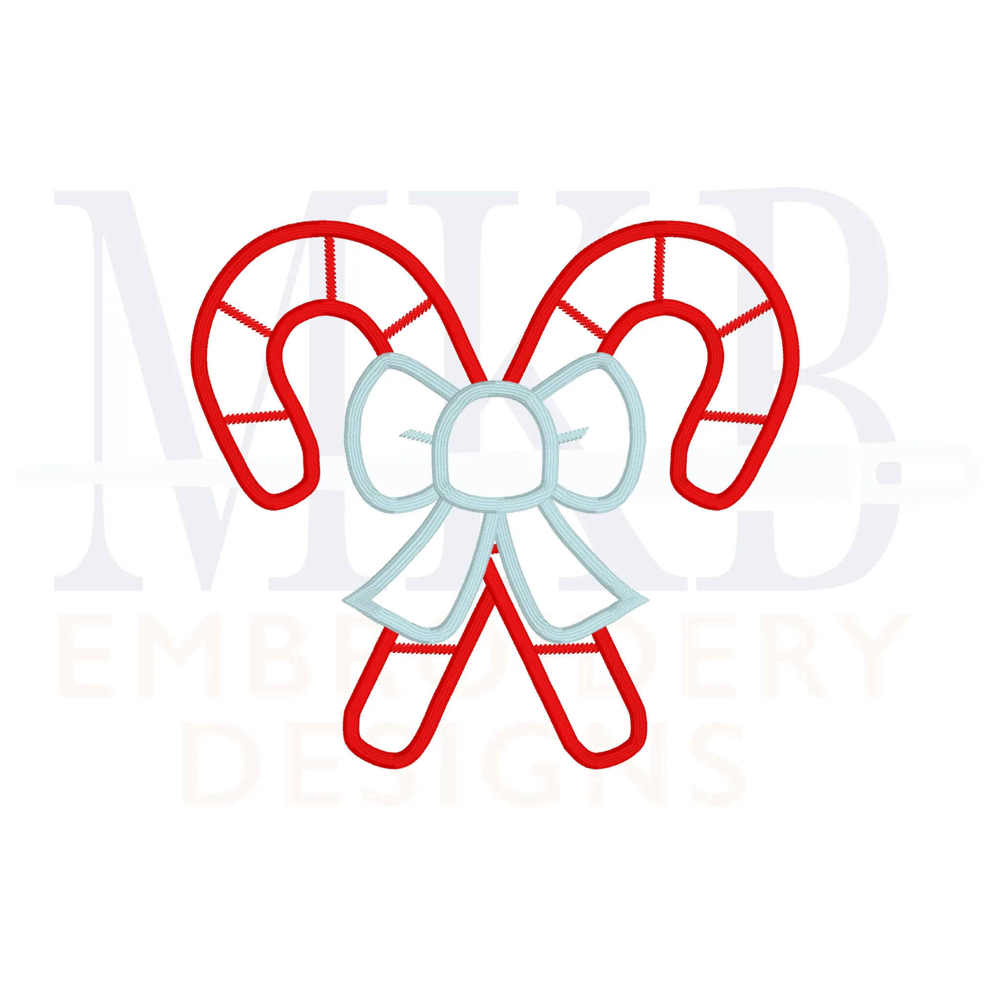 Candy Canes Crossed with a Bow Satin Stitch Applique