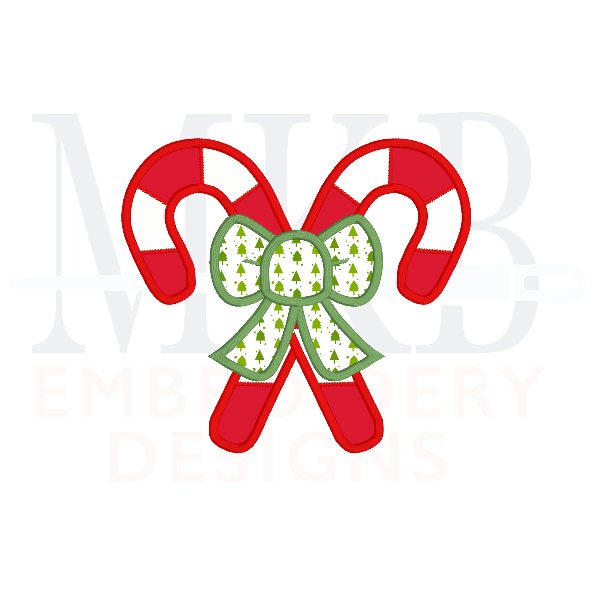 Candy Canes Crossed with a Bow Satin Stitch Applique