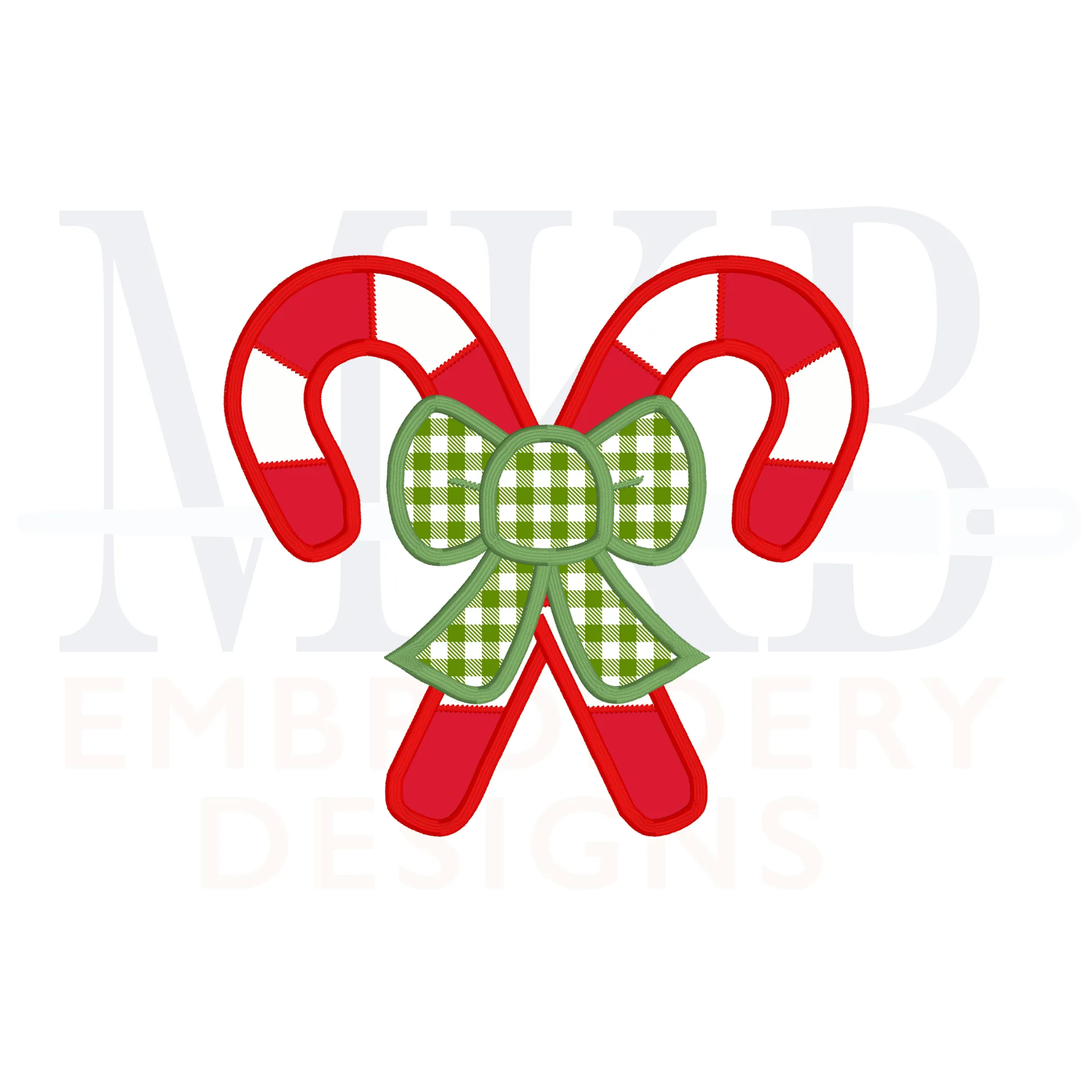 Candy Canes Crossed with a Bow Satin Stitch Applique