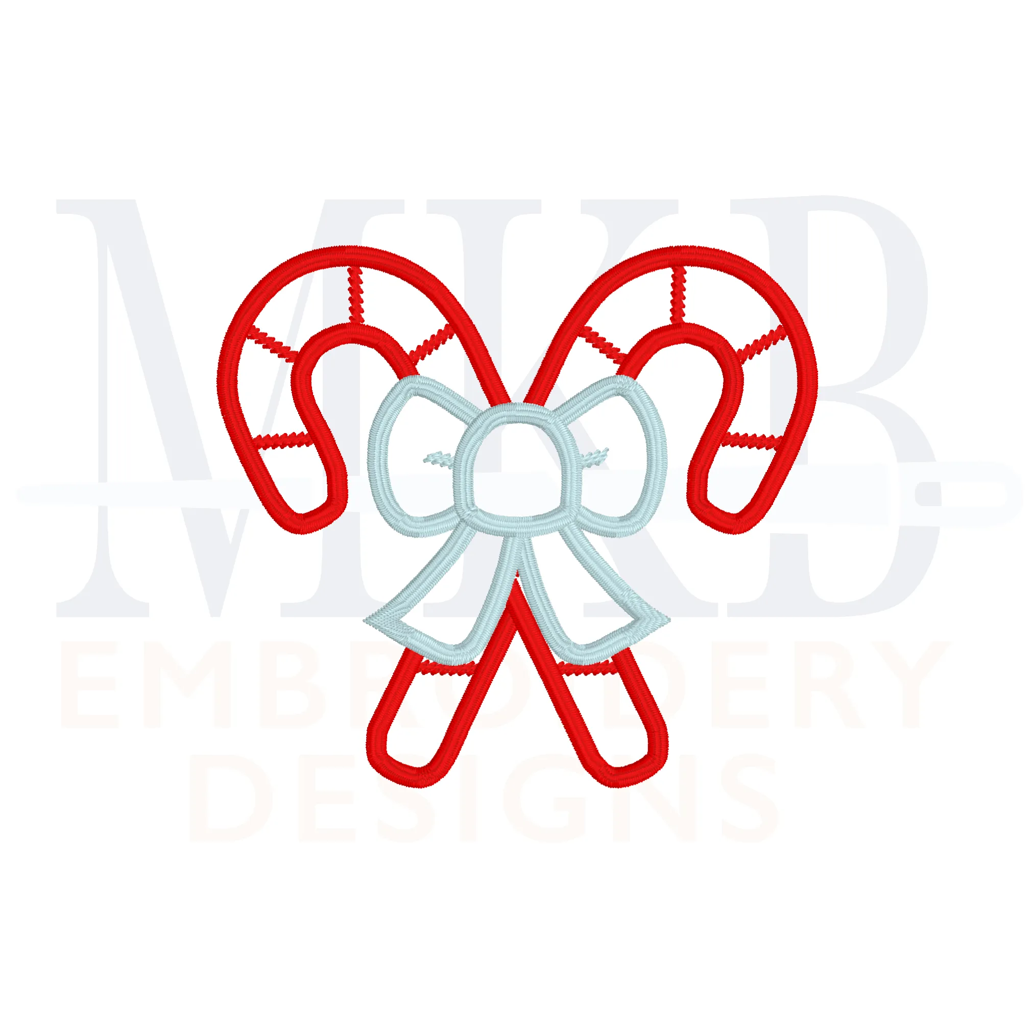 Candy Canes Crossed with a Bow Satin Stitch Applique