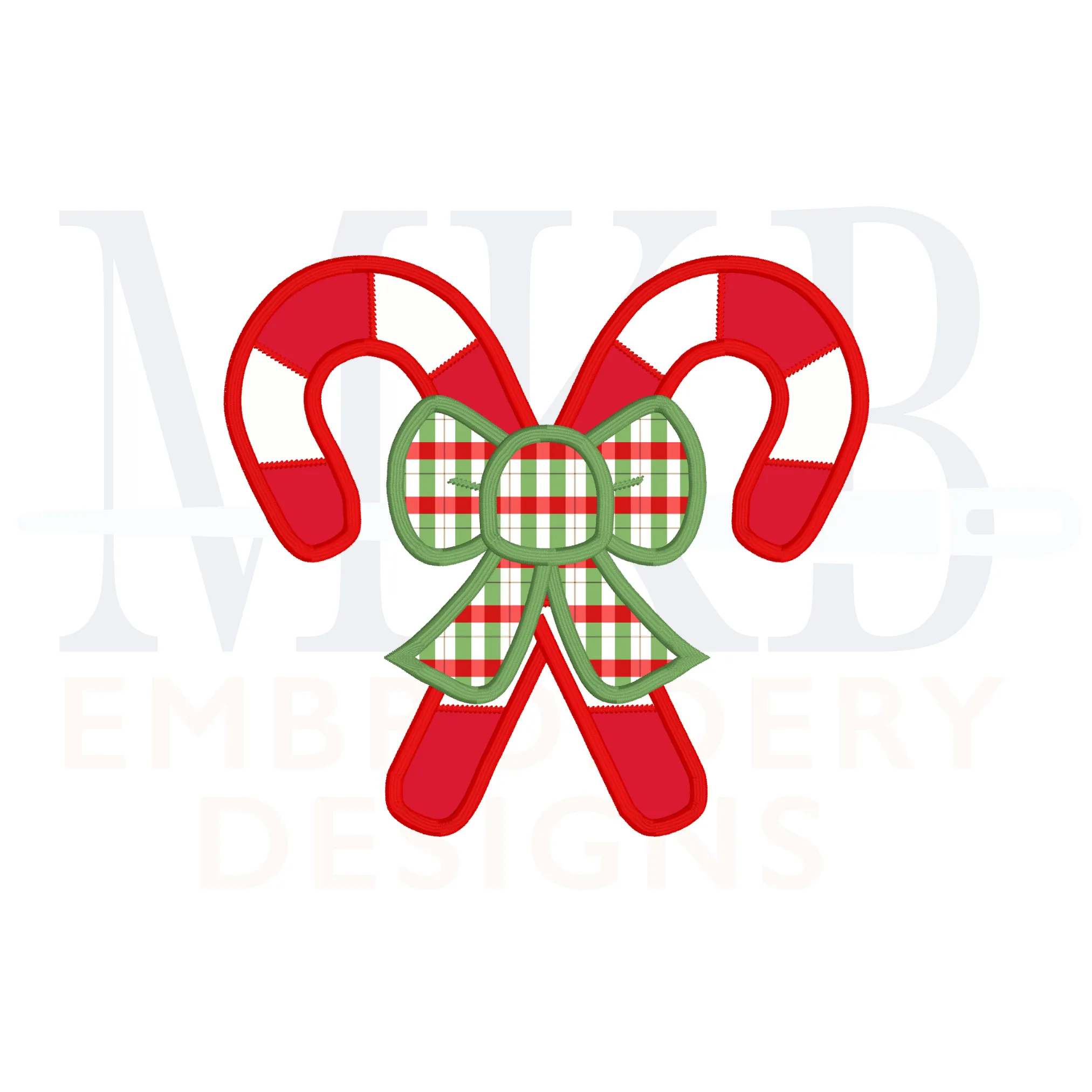 Candy Canes Crossed with a Bow Satin Stitch Applique