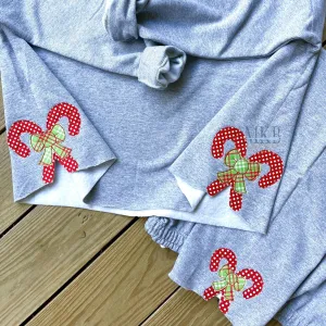 Candy Canes SIMPLE Large Crossed with a Bow Bean Stitch Applique