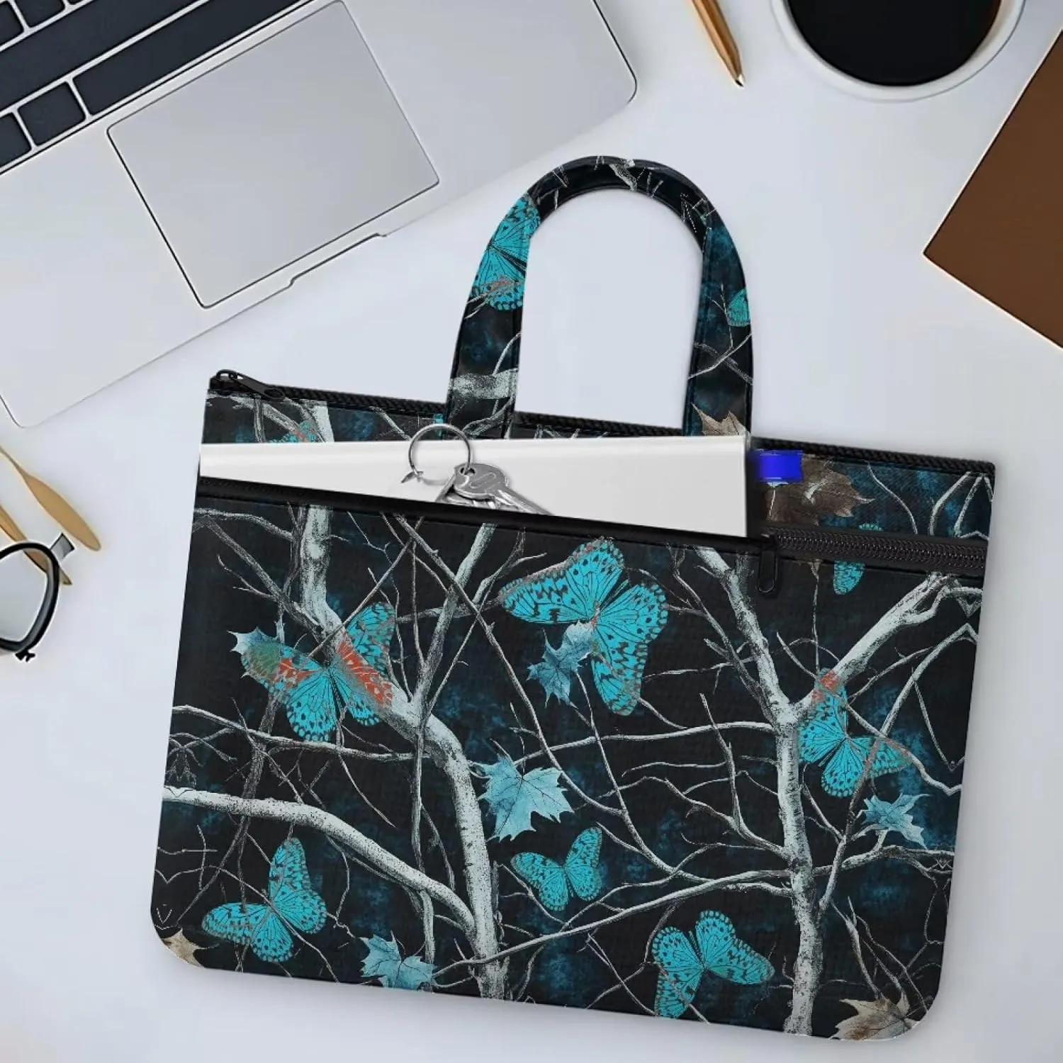 Canvas Document Bag Document Pouch with Zipper Large Double Pockets File Bag with Handle Portable Briefcase Canvas Tote Bag