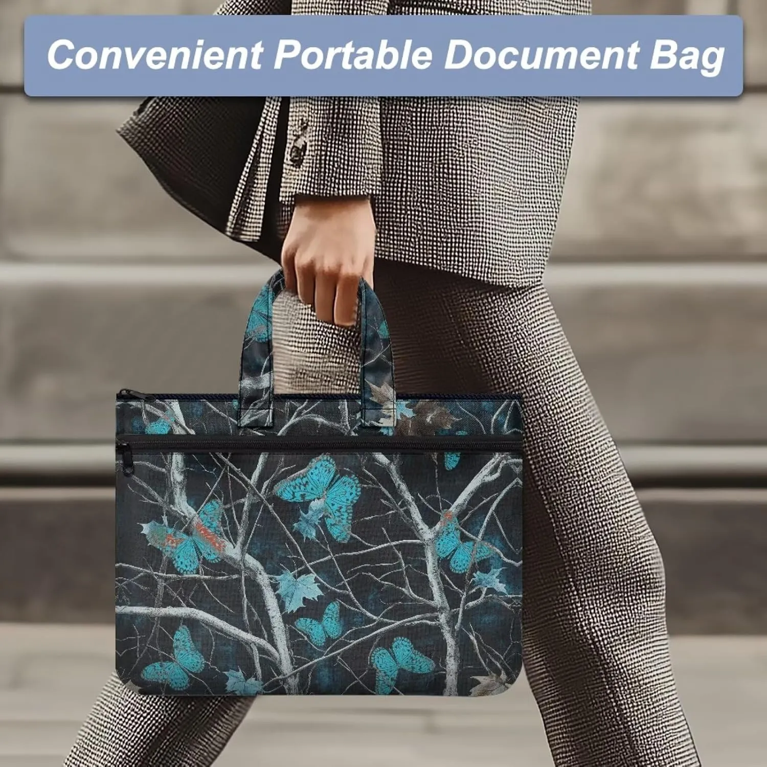 Canvas Document Bag Document Pouch with Zipper Large Double Pockets File Bag with Handle Portable Briefcase Canvas Tote Bag