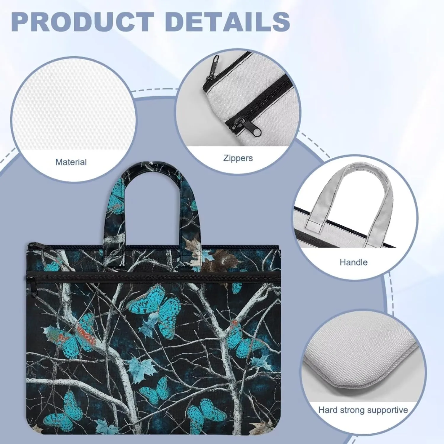 Canvas Document Bag Document Pouch with Zipper Large Double Pockets File Bag with Handle Portable Briefcase Canvas Tote Bag