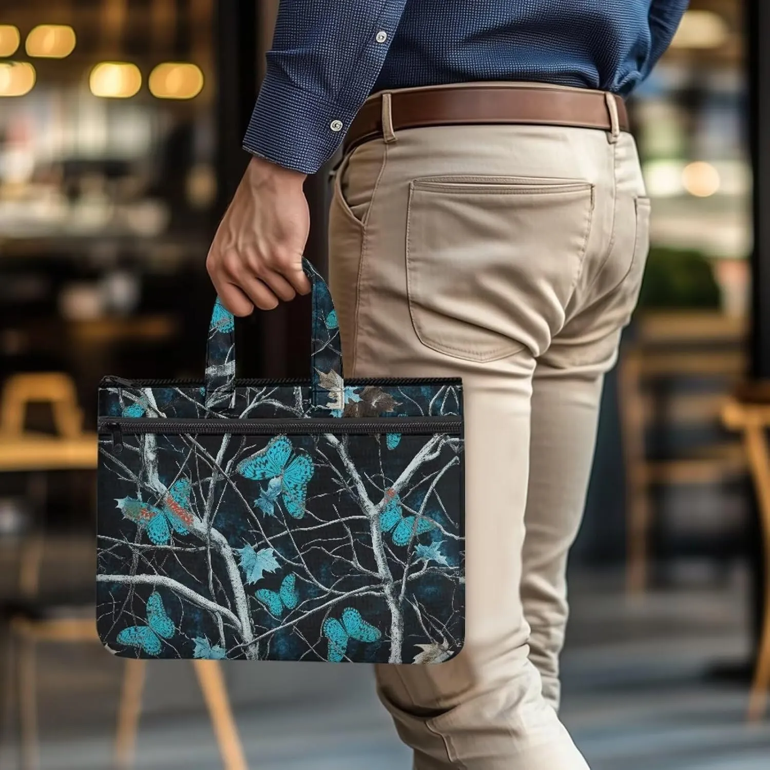 Canvas Document Bag Document Pouch with Zipper Large Double Pockets File Bag with Handle Portable Briefcase Canvas Tote Bag