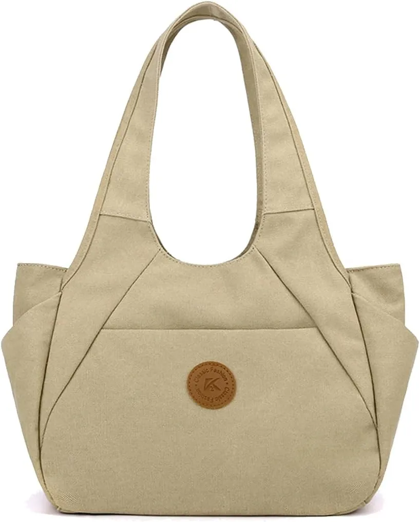 Canvas Handbag Women Shoulder Bag Multi-Pockets Top Handle Bag Large Capacity Tote Bag Clutch Bag Casual Hobo Bag