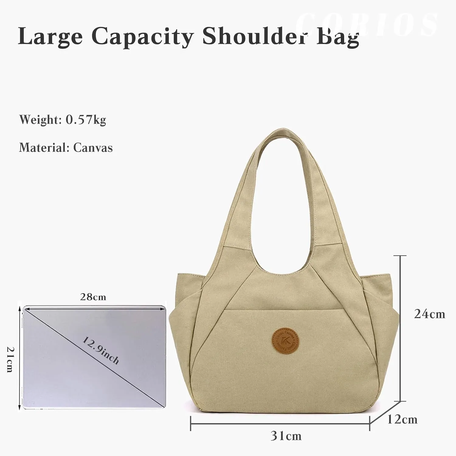 Canvas Handbag Women Shoulder Bag Multi-Pockets Top Handle Bag Large Capacity Tote Bag Clutch Bag Casual Hobo Bag