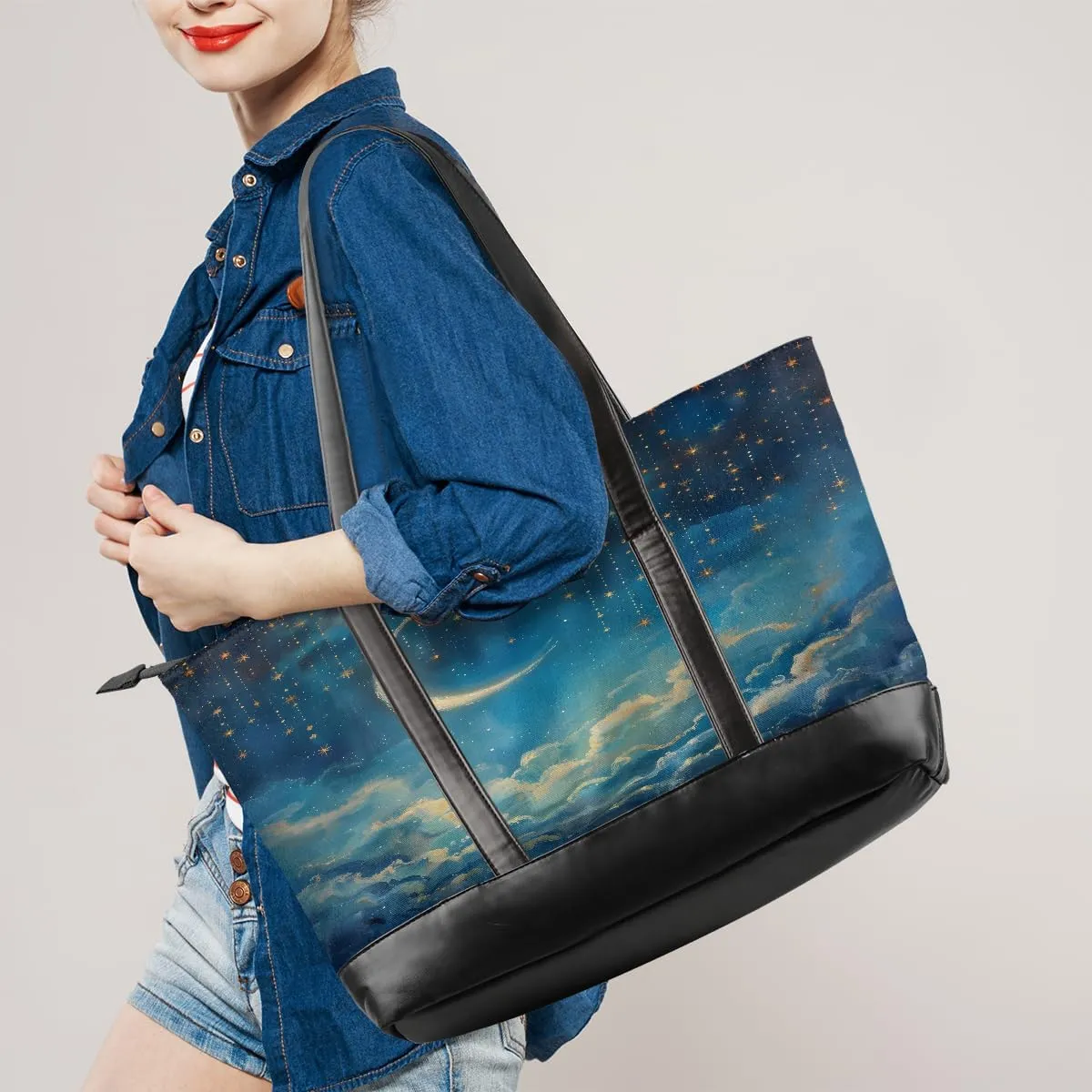 Canvas Laptop Tote Bag for Women Education Book Bookshelf Retro 15.6 Inch Large Capacity Computer Bag