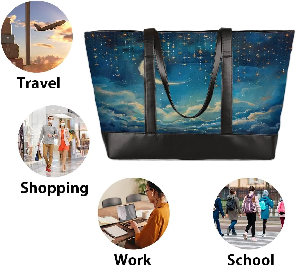 Canvas Laptop Tote Bag for Women Education Book Bookshelf Retro 15.6 Inch Large Capacity Computer Bag
