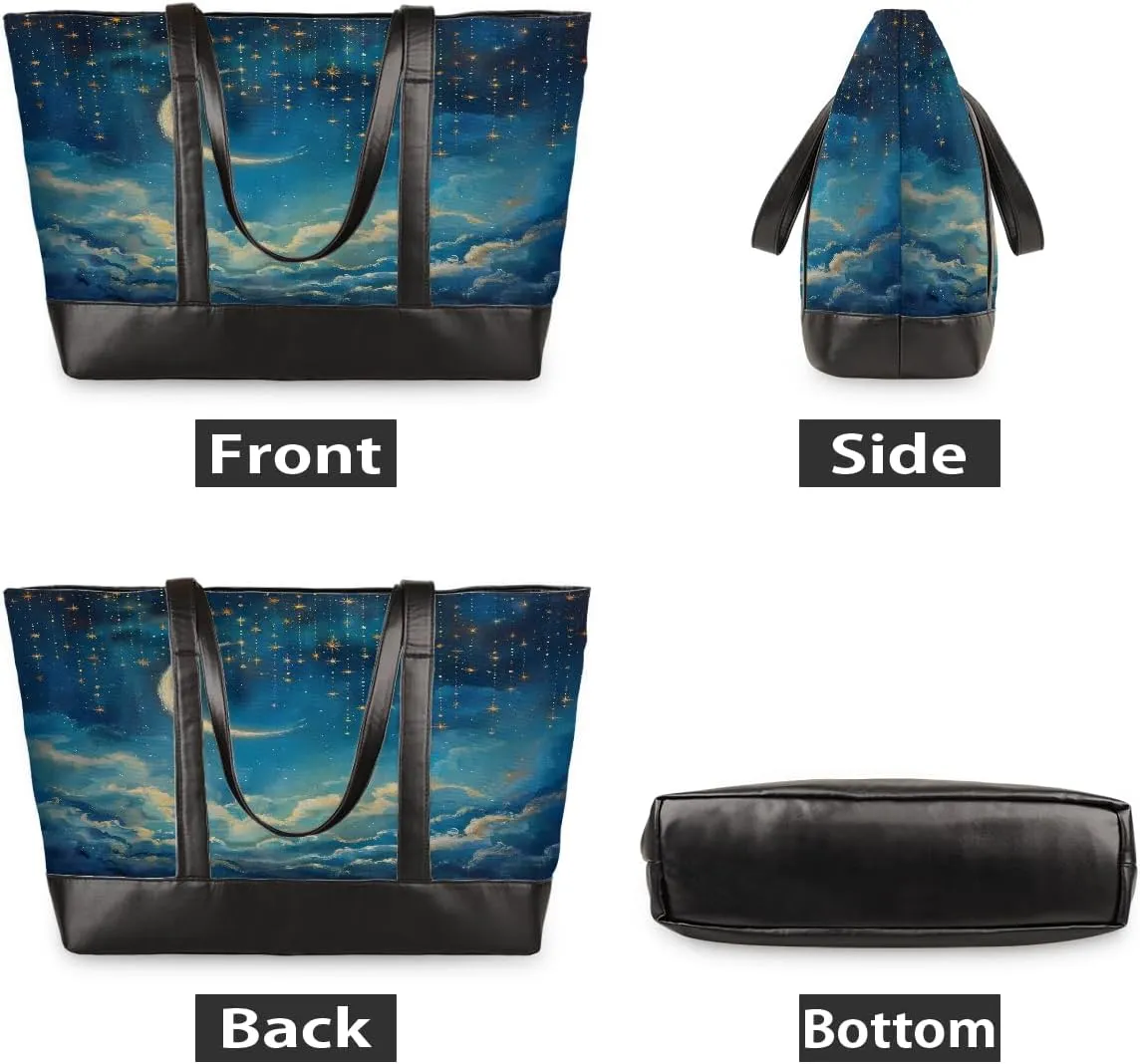 Canvas Laptop Tote Bag for Women Education Book Bookshelf Retro 15.6 Inch Large Capacity Computer Bag
