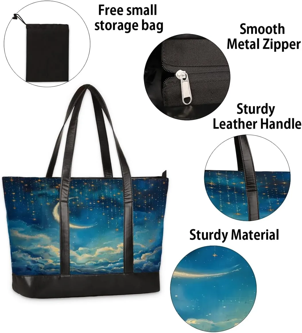 Canvas Laptop Tote Bag for Women Education Book Bookshelf Retro 15.6 Inch Large Capacity Computer Bag