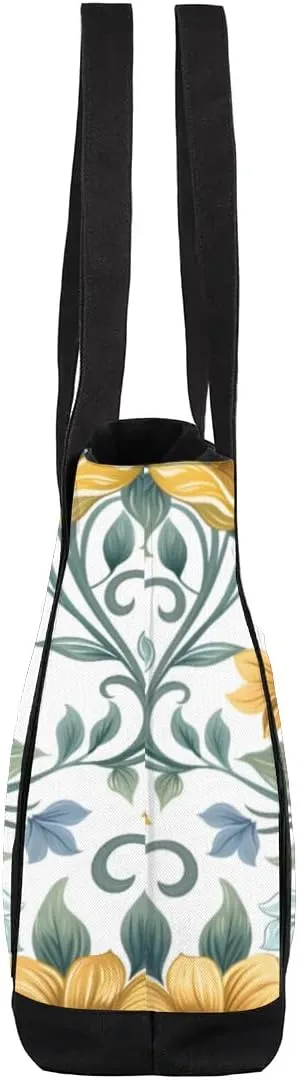 Canvas Tote Bag for Women Flower Reusable Grocery Shopping Bag with Zipper Women Gift