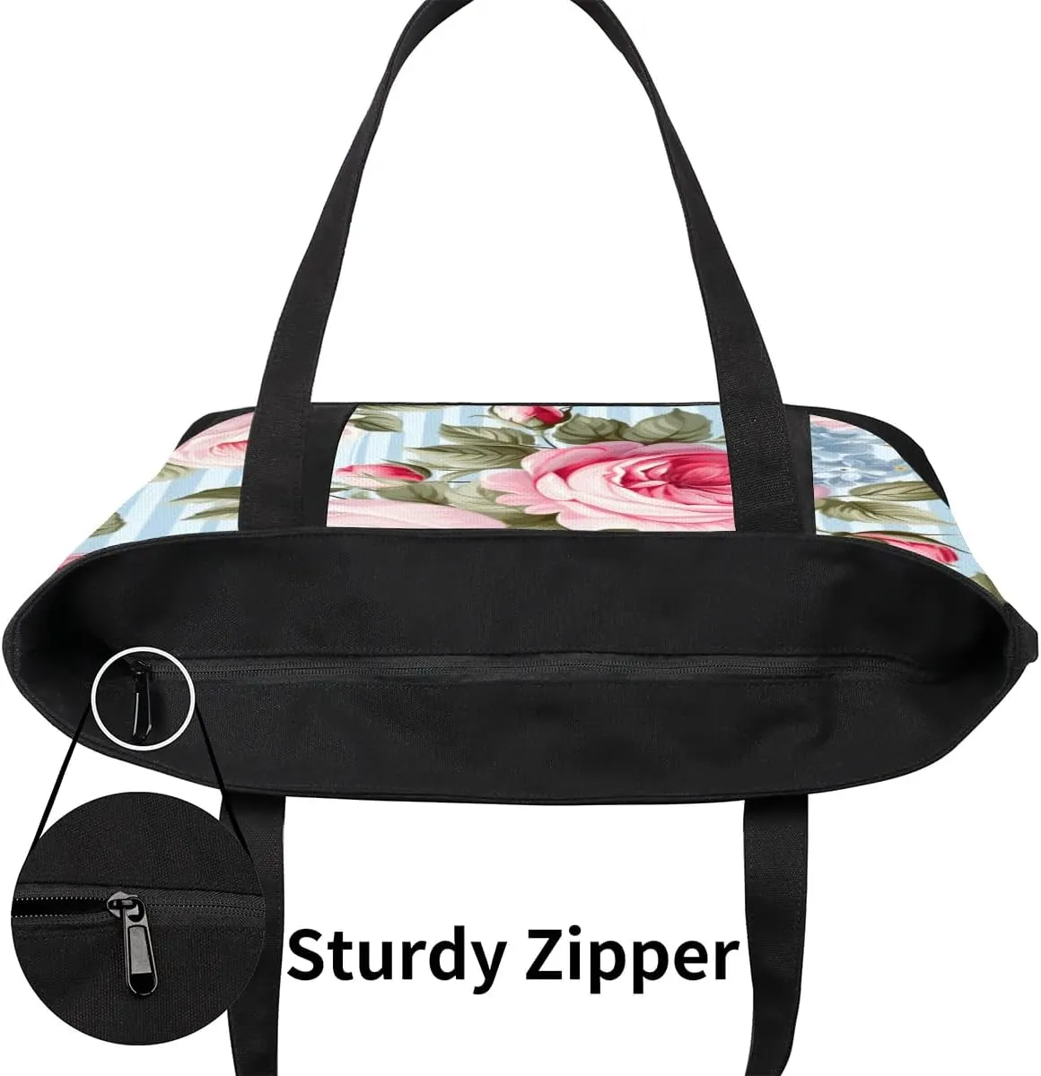 Canvas Tote Bag for Women Flower Reusable Grocery Shopping Bag with Zipper Women Gift
