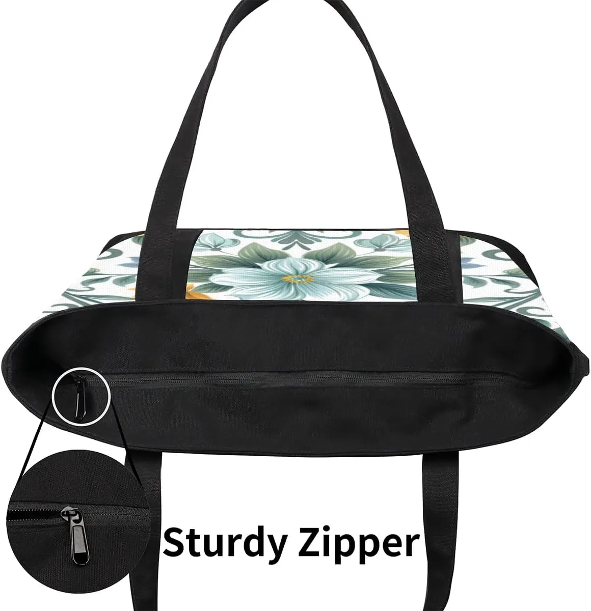 Canvas Tote Bag for Women Flower Reusable Grocery Shopping Bag with Zipper Women Gift