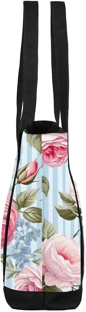 Canvas Tote Bag for Women Flower Reusable Grocery Shopping Bag with Zipper Women Gift