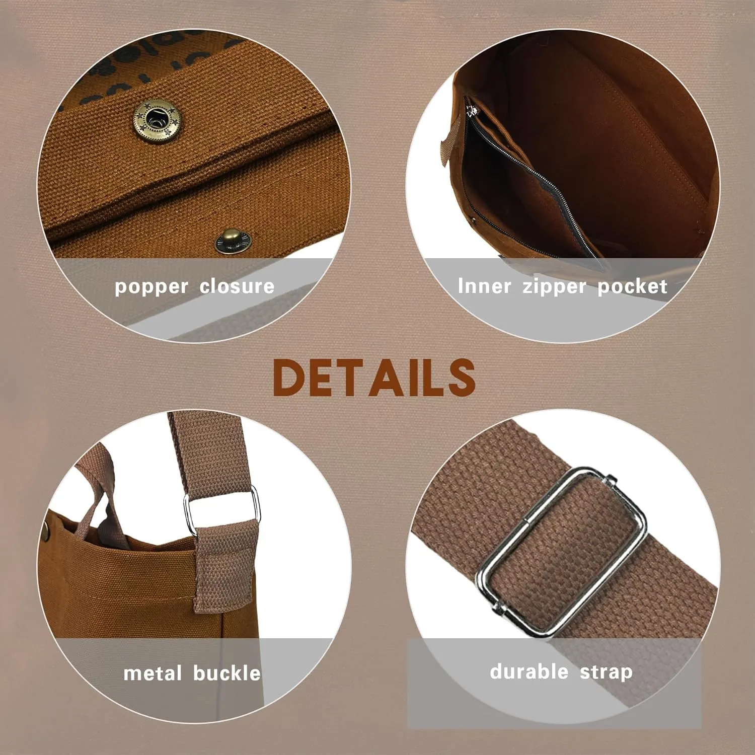 Canvas Tote Bag for Women - inside out Bag Large Canvas Crossbody Handbag Shoulder Bag for Work Travel Casual