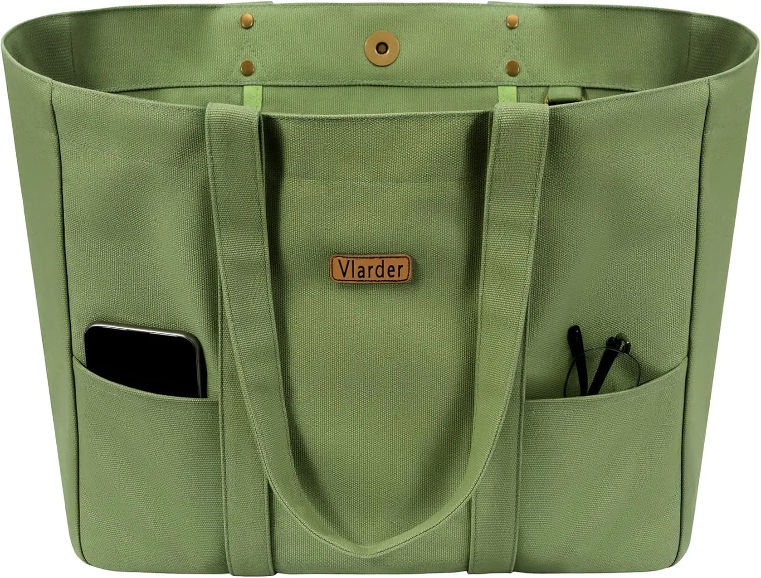 Canvas Tote Bag for Women, Large Canvas Tote Bag with 2 Front Pockets Laptop Compartment, Work, Beach, Gym Essentials