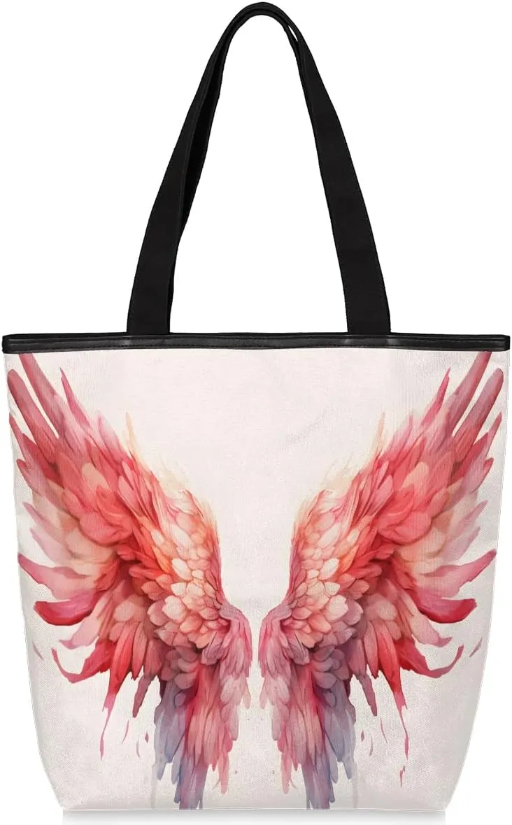 Canvas Tote Bag for Women Men Abstract Tribal Red Wings Canvas Handbag Shoulder Tote Bag with Zipper Closure Reusable Grocery Bag Shopping Cloth Bag with Handles for Beach Gym Picnic Work