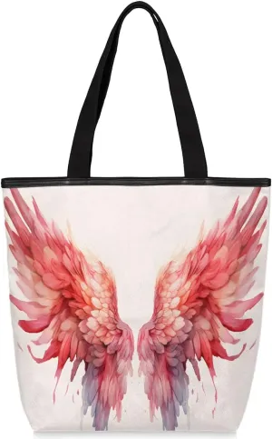 Canvas Tote Bag for Women Men Abstract Tribal Red Wings Canvas Handbag Shoulder Tote Bag with Zipper Closure Reusable Grocery Bag Shopping Cloth Bag with Handles for Beach Gym Picnic Work