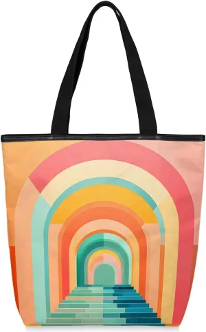 Canvas Tote Bag for Women Men Rainbow Corridor Canvas Handbag Shoulder Tote Bag with Zipper Closure Reusable Grocery Bag Shopping Cloth Bag with Handles for Beach Gym Picnic Work