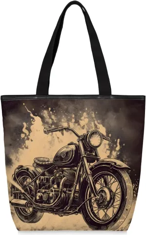 Canvas Tote Bag for Women Men Twin Cylinder Locomotive Canvas Handbag Shoulder Tote Bag with Zipper Closure Reusable Grocery Bag Shopping Cloth Bag with Handles for Beach Gym Picnic Work