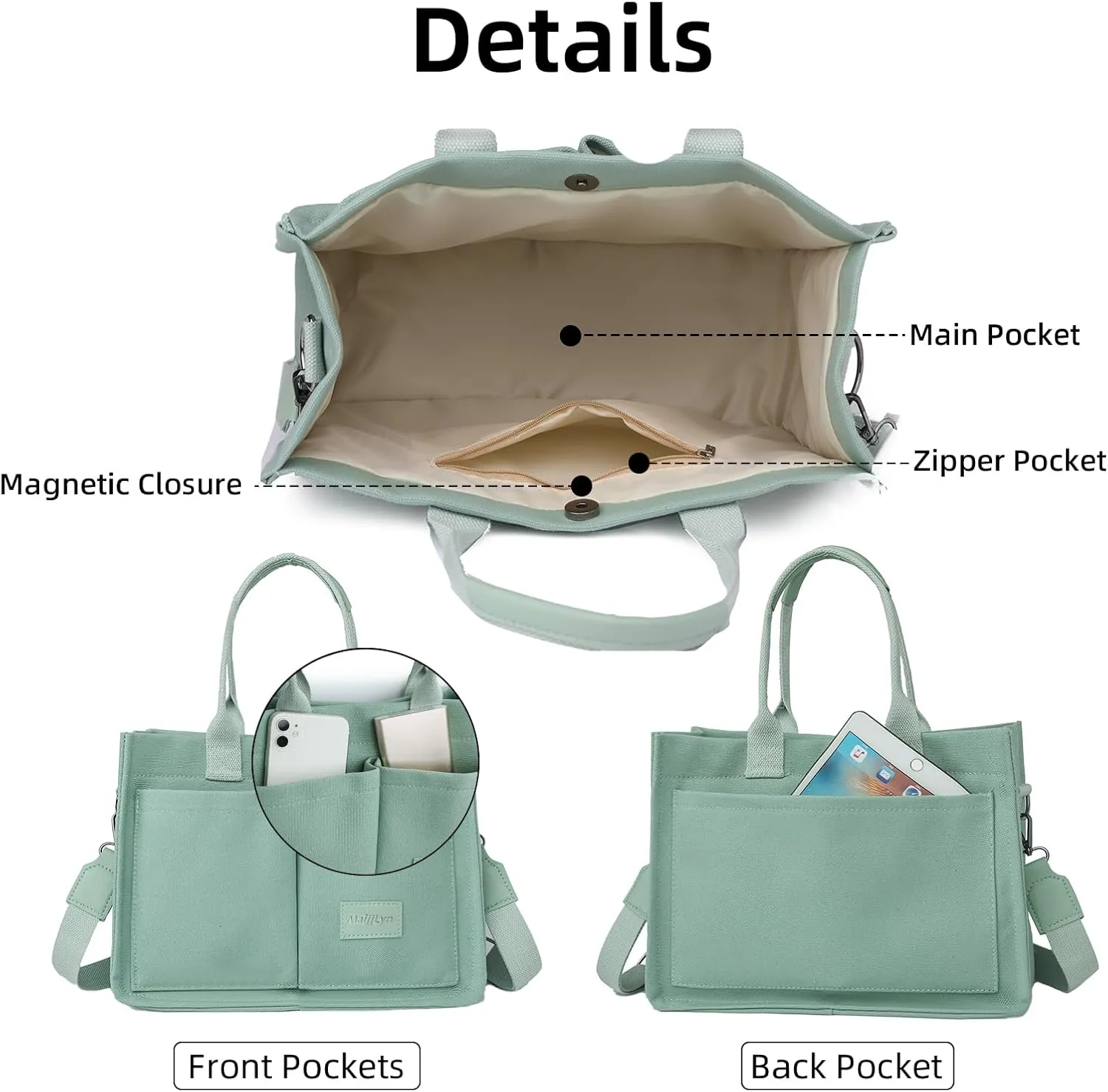 Canvas Tote Bag for Women Multi Pockets Crossbody Womens Tote Bags Trendy Satchel Handbag Everything Everyday Bag