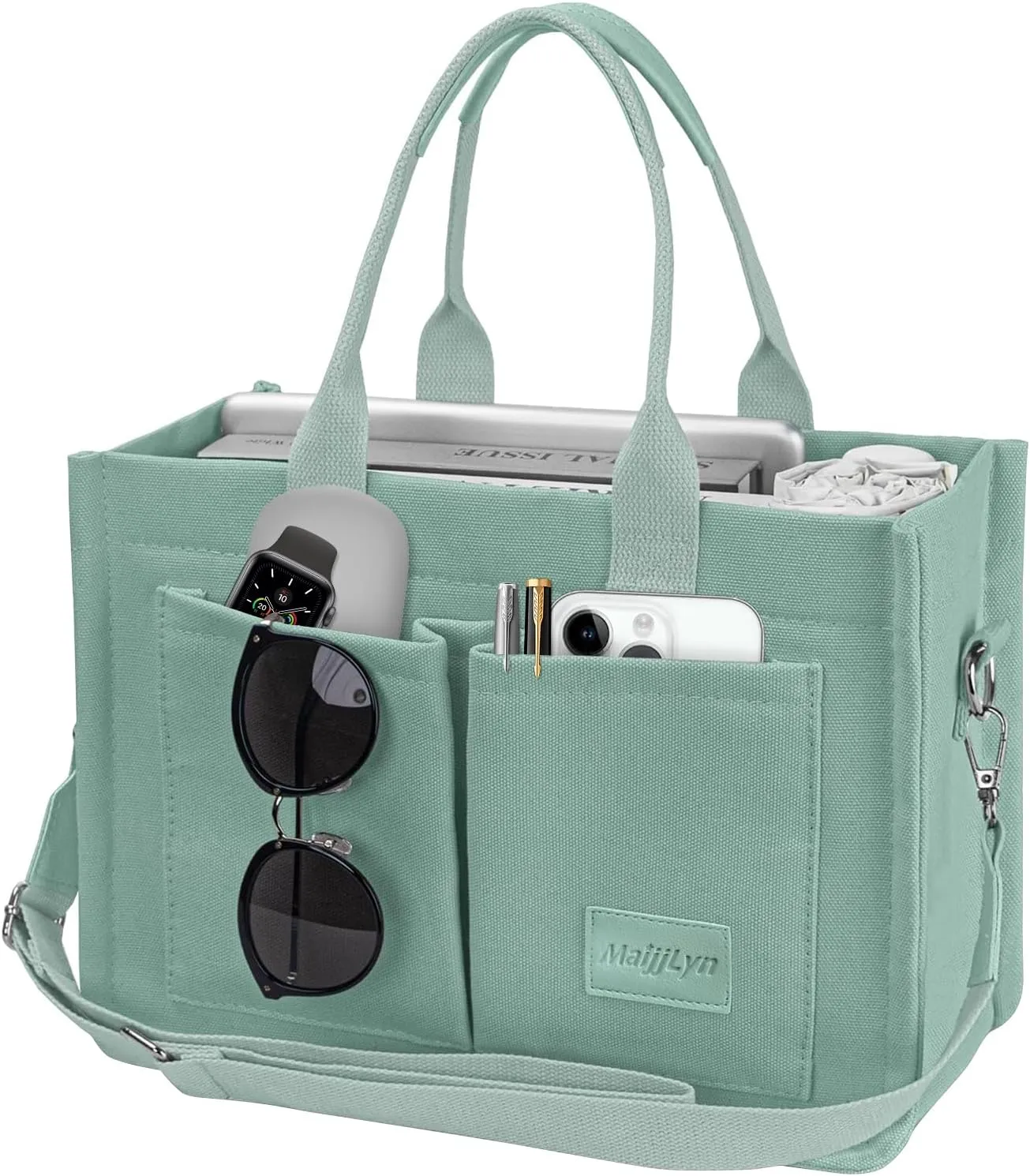 Canvas Tote Bag for Women Multi Pockets Crossbody Womens Tote Bags Trendy Satchel Handbag Everything Everyday Bag