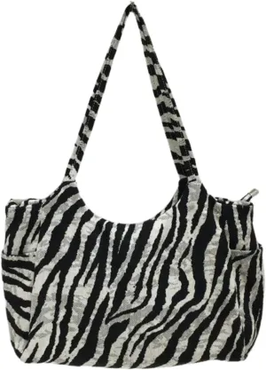 Canvas Tote Bag for Women - Retro Shoulder Sack Canvas Y2k Purse Trendy Oversized Leopard Zebra Print Boho Beach Bag
