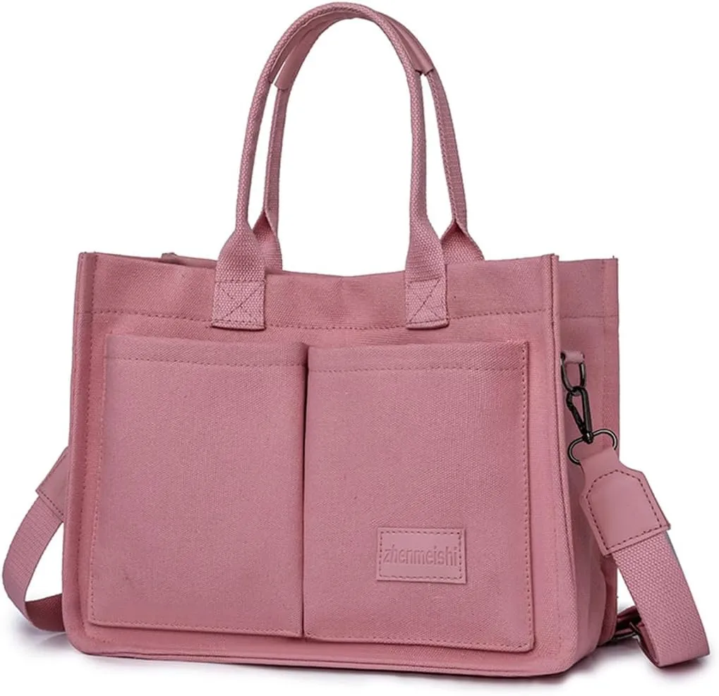 Canvas Tote Bag for Women With Pockets,Crossbody Purses Everything Everyday Hobo Shoulder Bag Handbags for Work Beach Gym