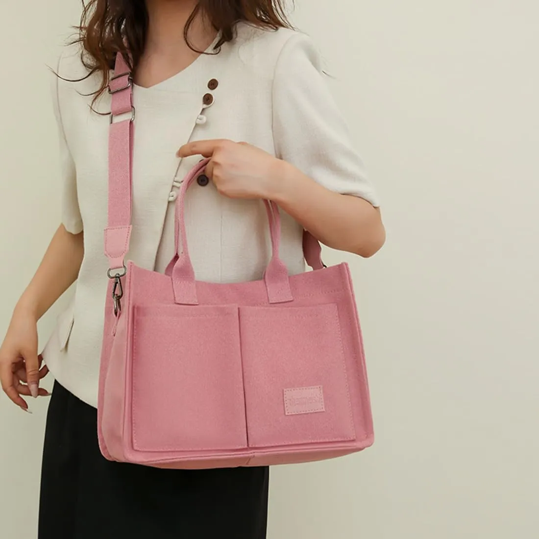 Canvas Tote Bag for Women With Pockets,Crossbody Purses Everything Everyday Hobo Shoulder Bag Handbags for Work Beach Gym