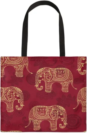 Canvas Tote Bag for Women,Vintage Elephant Tribe Red Cute Tote Bag Aesthetic Book Handbag with Mini Zipper Interior Pocket, Large Tote Bags for Beach Shopping