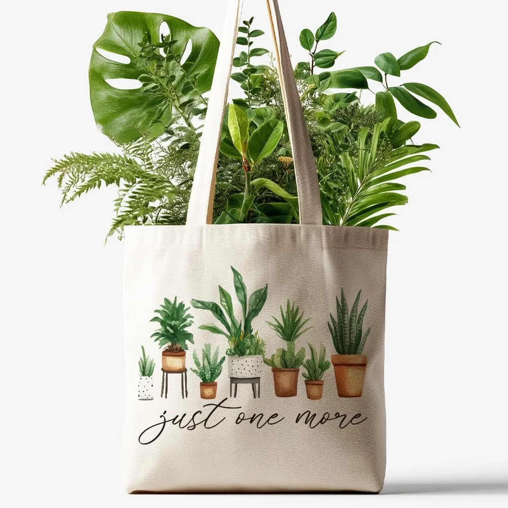 Canvas Tote Bag Plant and Words Reusable Cotton Bag for Women, Durable Cloth Shoulder Bags with Zipper Pockets for Shopping, Vacation, Work, Gym