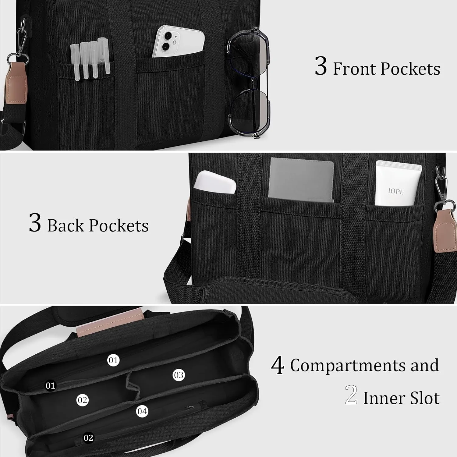 Canvas Tote Bag with Multi Pockets Crossbody Tote Bag for Women Bible Handbag Everything Tote Bags with Compartments