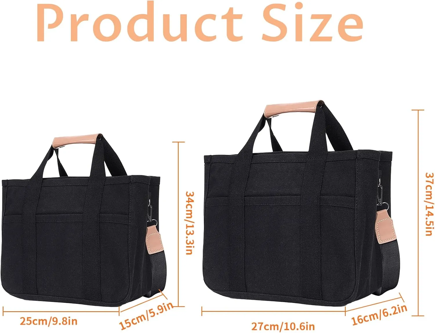 Canvas Tote Bag with Multi Pockets Durable Large Capacity Crossbody Handbag Casual Practical Shoulder Bag